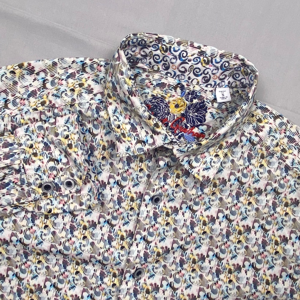 Robert Graham Mens Small Classic Fit Abstract Print Button Down Shirt Stretch